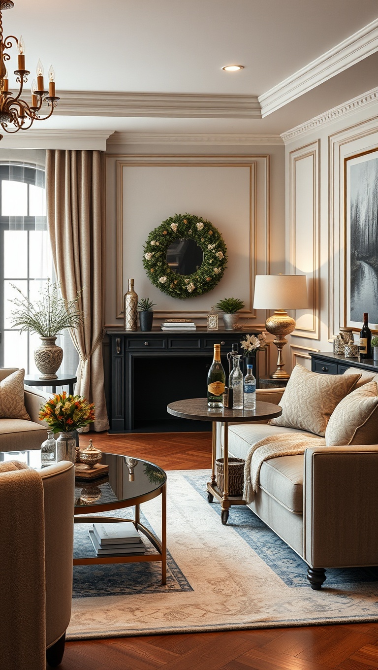 25 Stunning Ideas to Create Your Dream Elegant Living Room - 20. Set Up a Welcoming Bar Cart