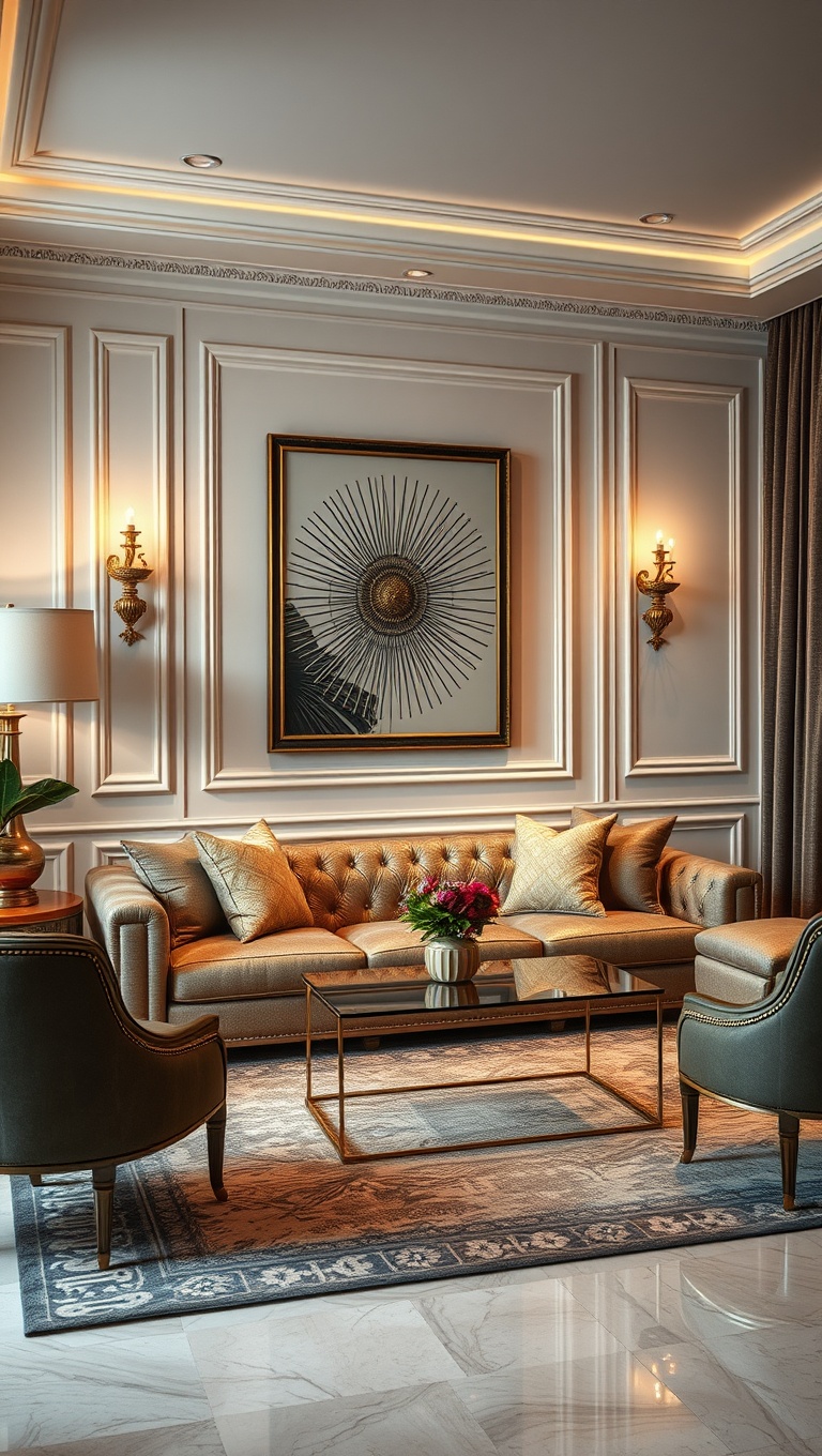25 Stunning Ideas to Create Your Dream Elegant Living Room - 15. Add a Touch of Glamour with Metallics