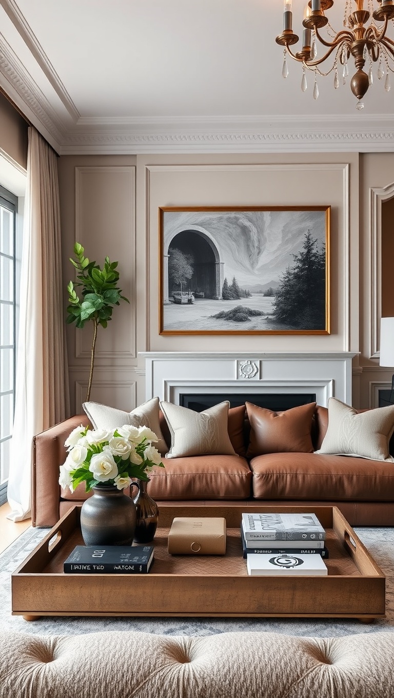 25 Stunning Ideas to Create Your Dream Elegant Living Room - 13. Use Decorative Trays for Organization