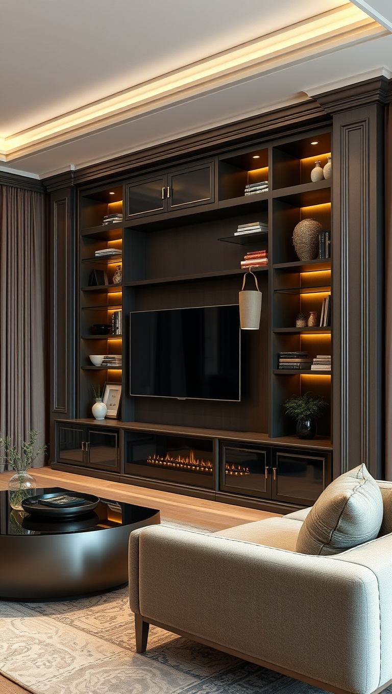 25 Luxurious Living Room Ideas to Elevate Your Space - 13. Stylish Built-Ins: Shelving with Flair