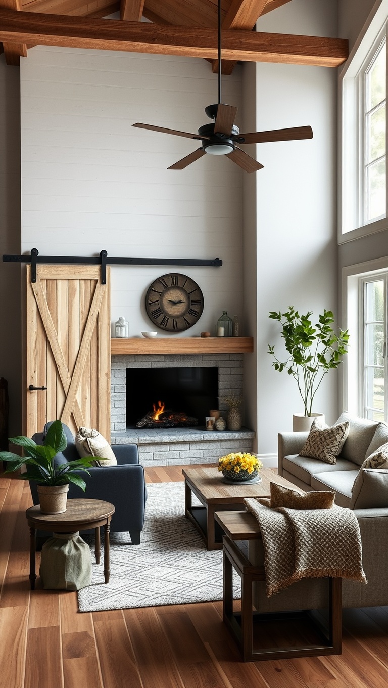 25 Charming Ideas for Your Dream Farmhouse Living Room - 6. Use Barn Doors for a Rustic Touch