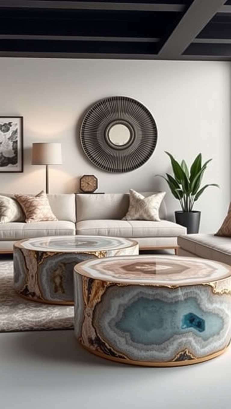 25 Stunning Geode Furniture Ideas to Transform Your Living Room - 15. Luxe Geode Storage Ottomans