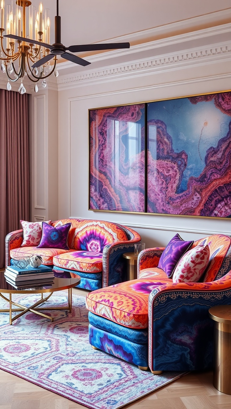 25 Stunning Geode Furniture Ideas to Transform Your Living Room - 17. Vibrant Geode Upholstered Sofas