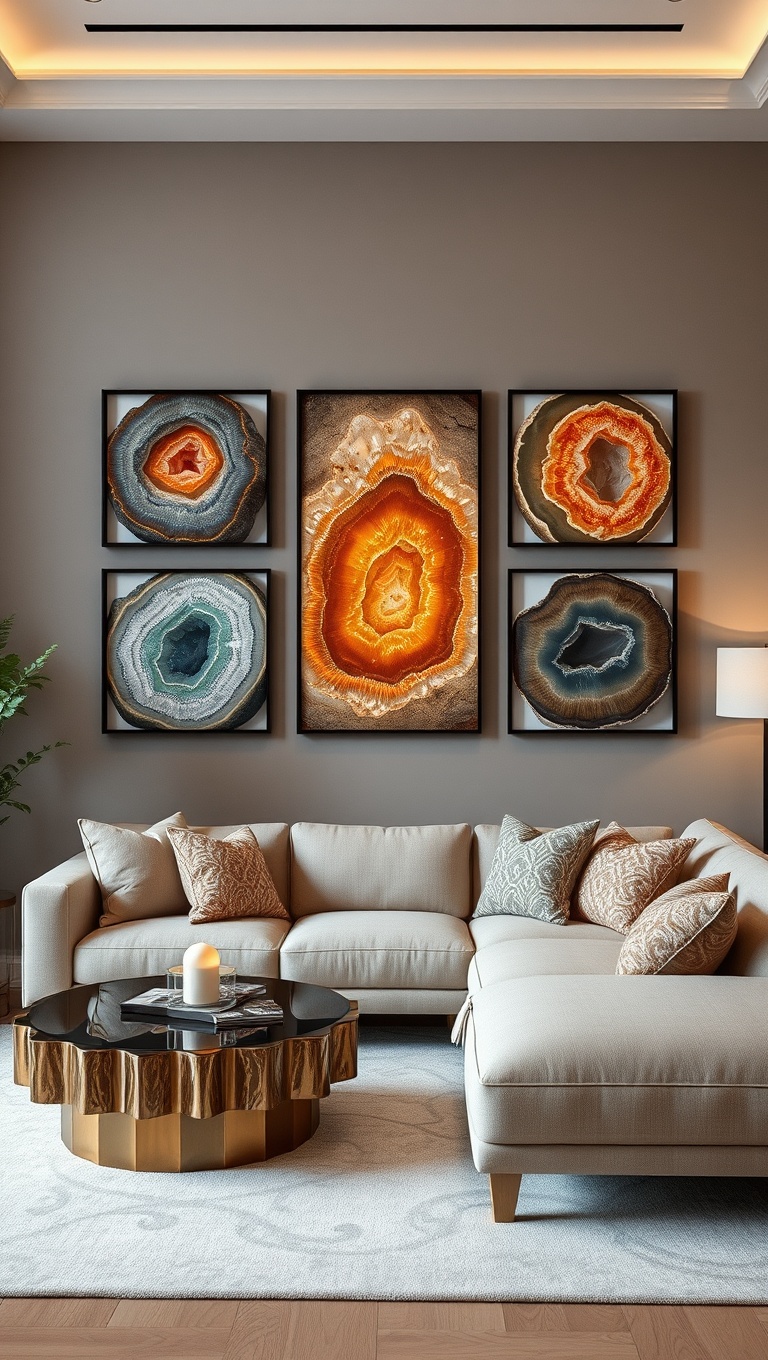 25 Stunning Geode Furniture Ideas to Transform Your Living Room - 6. Glimmering Geode Wall Art