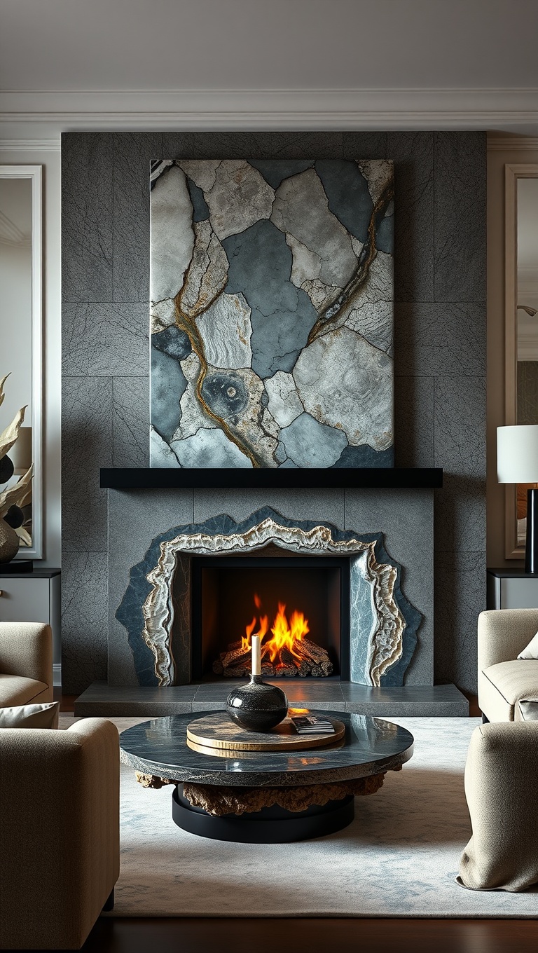 25 Stunning Geode Furniture Ideas to Transform Your Living Room - Creative Geode Fireplace Surrounds