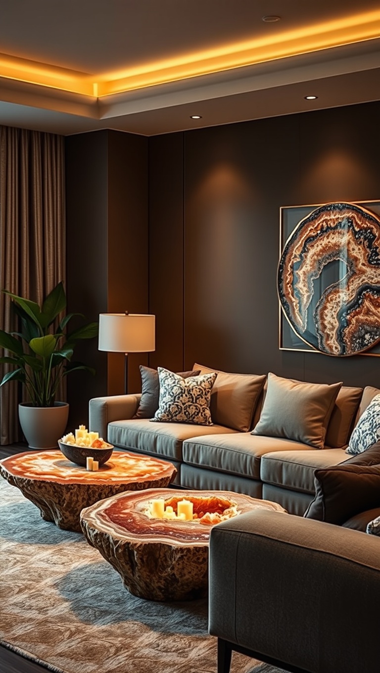 25 Stunning Geode Furniture Ideas to Transform Your Living Room - 20. Radiant Geode Side Lighting