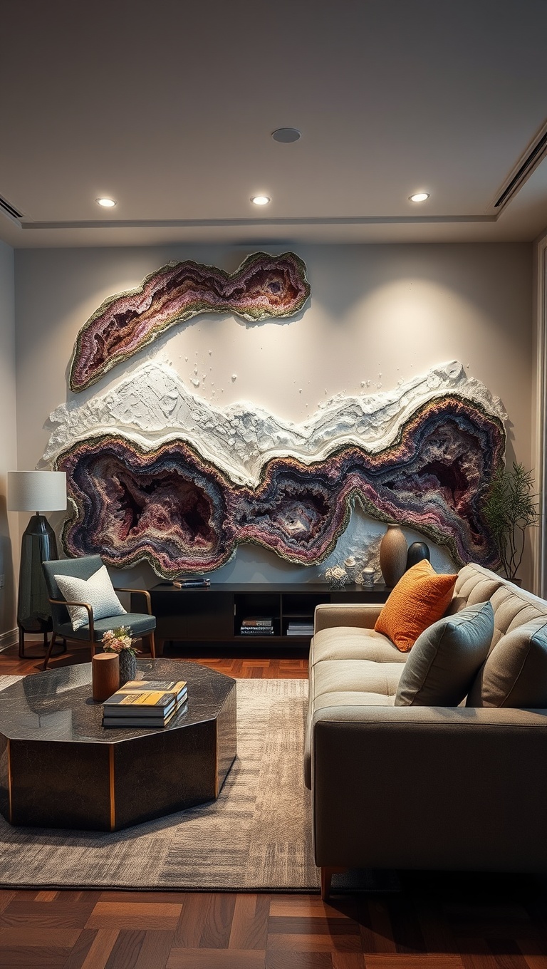 25 Stunning Geode Furniture Ideas to Transform Your Living Room - 24. Modern Geode Accent Walls