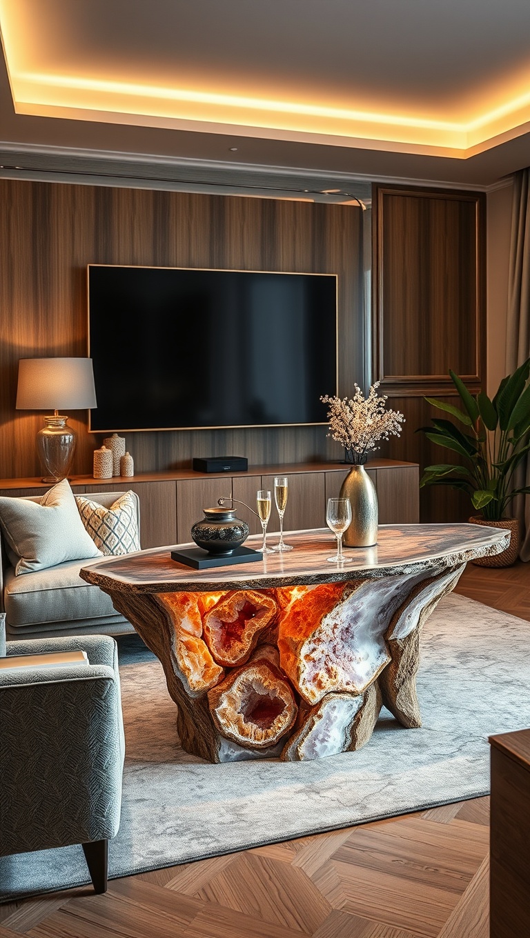 25 Stunning Geode Furniture Ideas to Transform Your Living Room - 4. Dazzling Geode Console Table