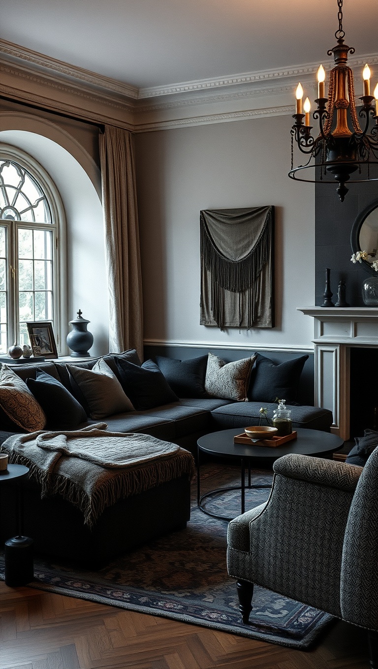 25 Spooktacular Ideas for Your Gothic Living Room - Textured Throws