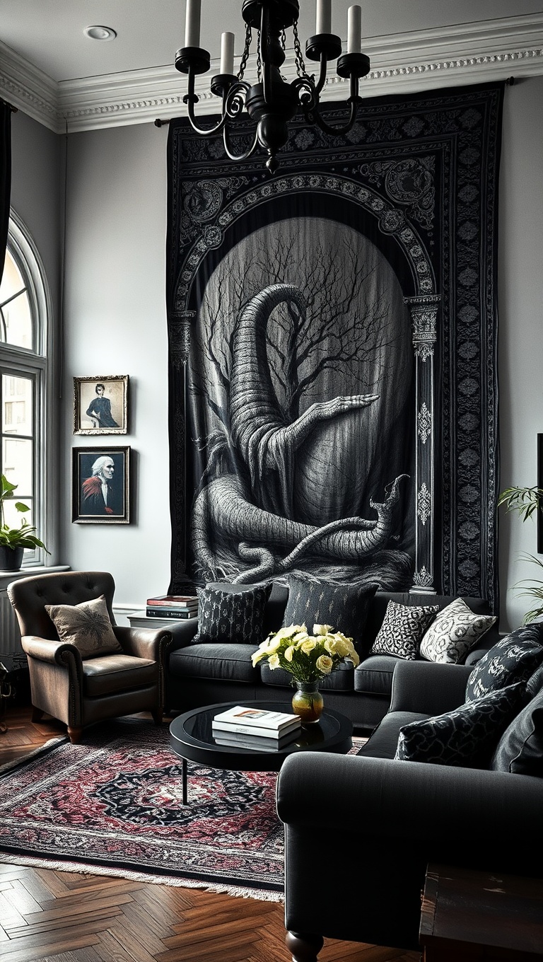 25 Spooktacular Ideas for Your Gothic Living Room - Wall Tapestries
