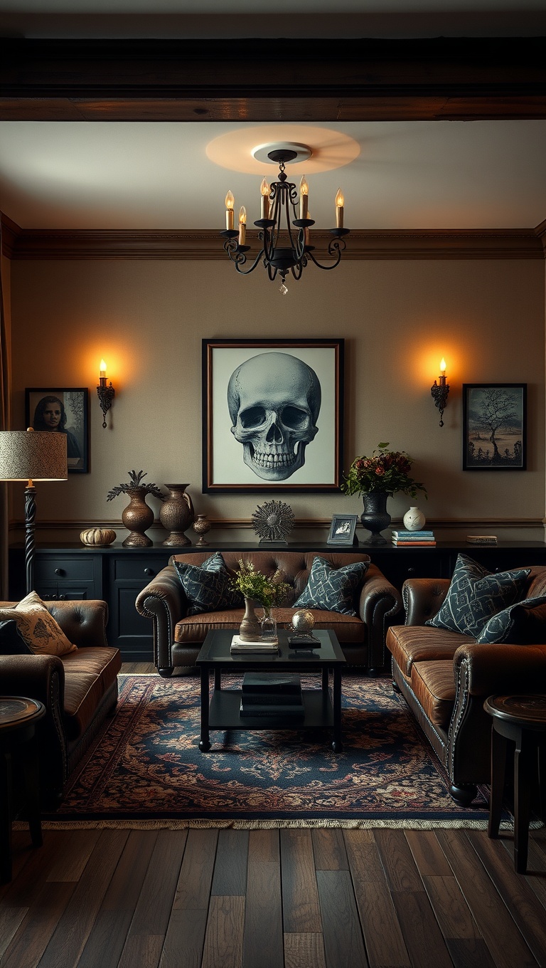 25 Spooktacular Ideas for Your Gothic Living Room - Skull Decor
