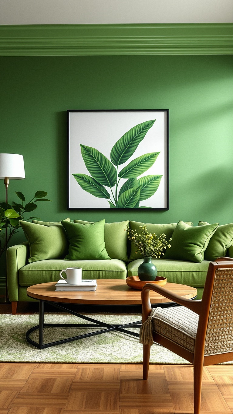 25 Vibrant Ideas for Creating Your Dream Green Living Room - Decorate with Green Artwork: Choose Nature-Inspired Pieces