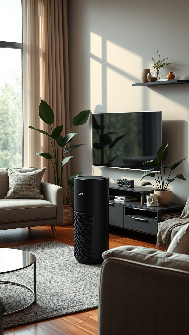 25 High-Tech Living Room Ideas to Elevate Your Space - 22. Add a Smart Air Purifier
