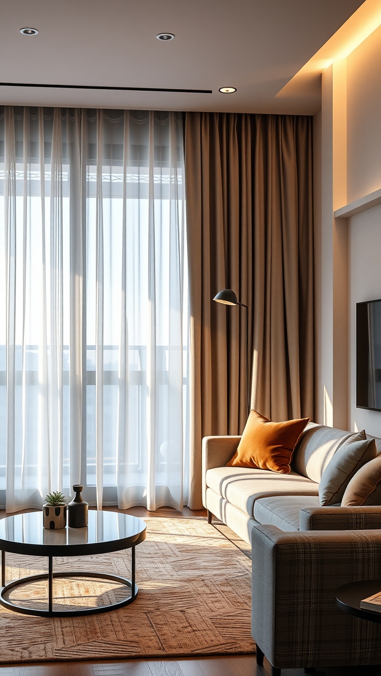 25 High-Tech Living Room Ideas to Elevate Your Space - 9. Enhance Your Space with Smart Curtains