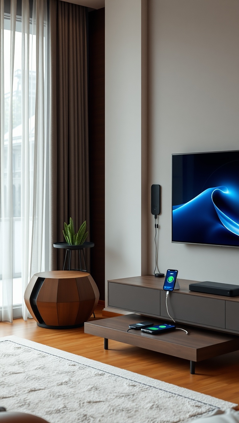 25 High-Tech Living Room Ideas to Elevate Your Space - 7. Set Up a Wireless Charging Station