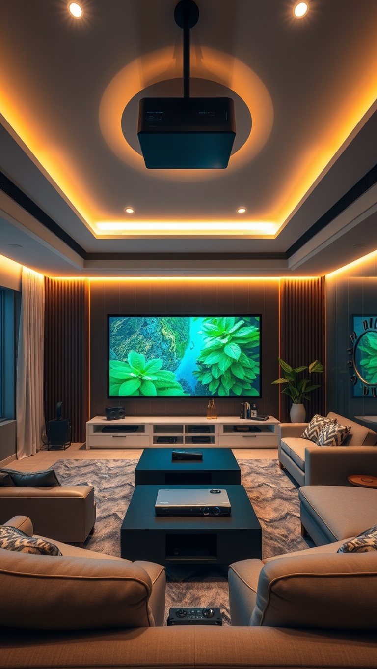 25 High-Tech Living Room Ideas to Elevate Your Space - 24. Install an Advanced Home Theater Projector