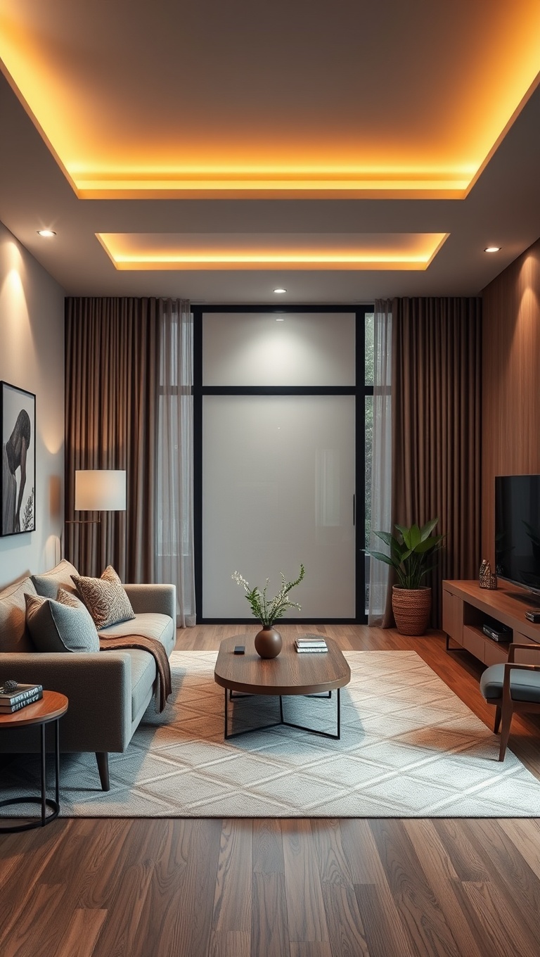 25 Stunning Ideas for Living Edge Furniture in Your Living Room - 19. Design a Warm Atmosphere with Accent Lighting
