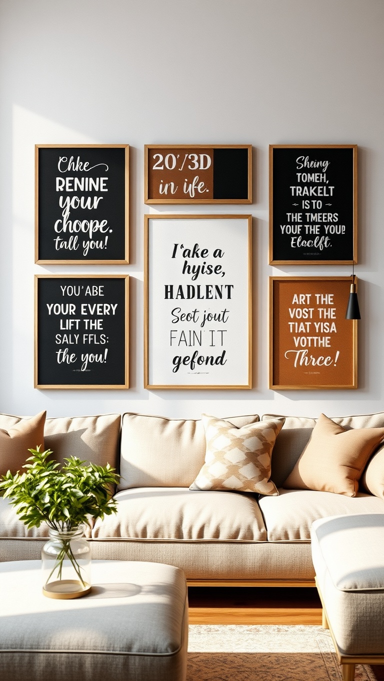 25 Fabulous Ideas for Living Room Wall Decor That Will Transform Your Space - 13. Inspirational Quote Boards