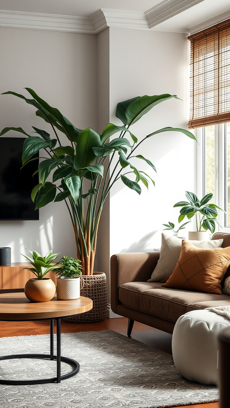 25 Lush Living Room Ideas to Bring the Outdoors In! - 16. Mix Plants with Decorative Objects for Style