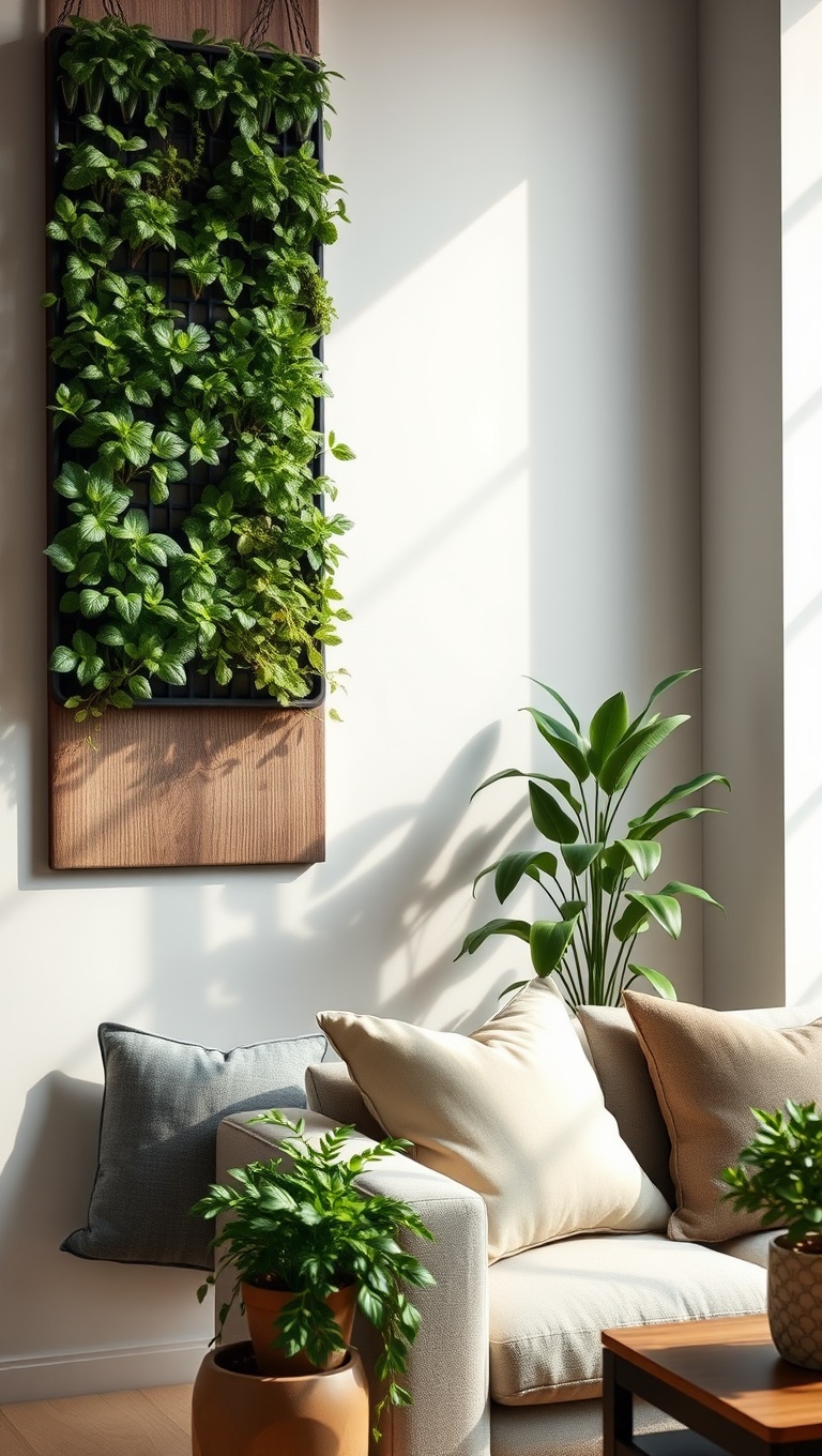 25 Lush Living Room Ideas to Bring the Outdoors In! - 2. Hang a Vertical Garden on Your Wall
