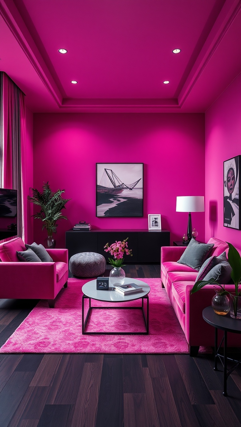 25 Vibrant Ideas for a Magenta Living Room Makeover - 23. Magenta and Black Contrast