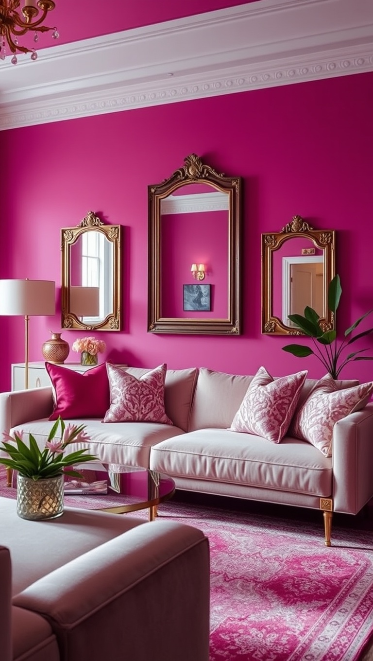 25 Vibrant Ideas for a Magenta Living Room Makeover - 22. Elegant Magenta Mirrors
