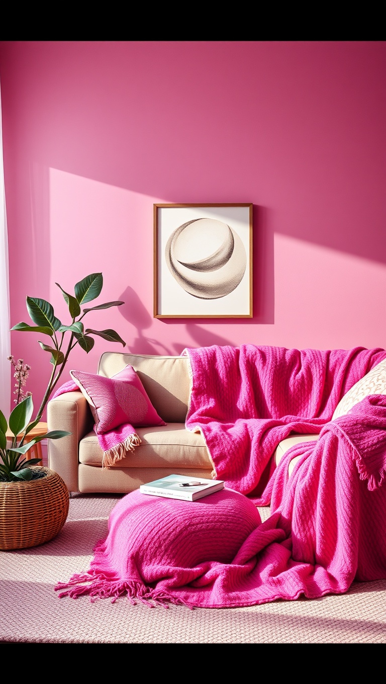 25 Vibrant Ideas for a Magenta Living Room Makeover - 6. Cozy Magenta Blankets
