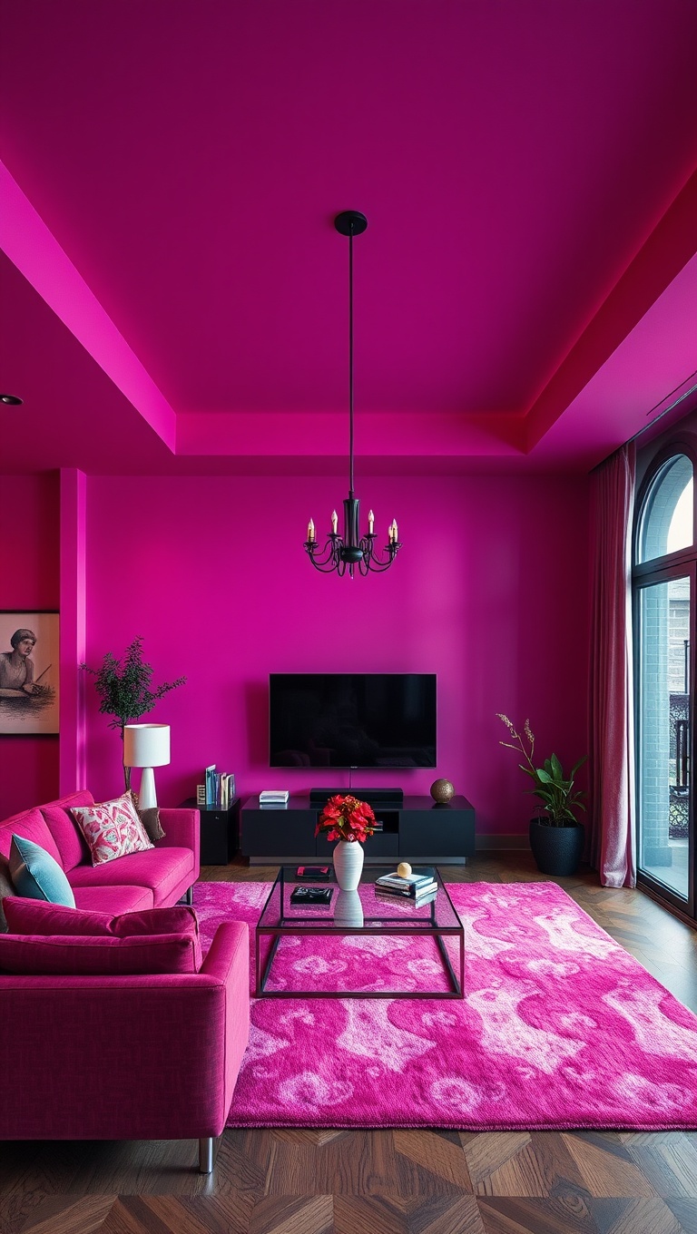 25 Vibrant Ideas for a Magenta Living Room Makeover - 11. Daring Magenta Ceiling