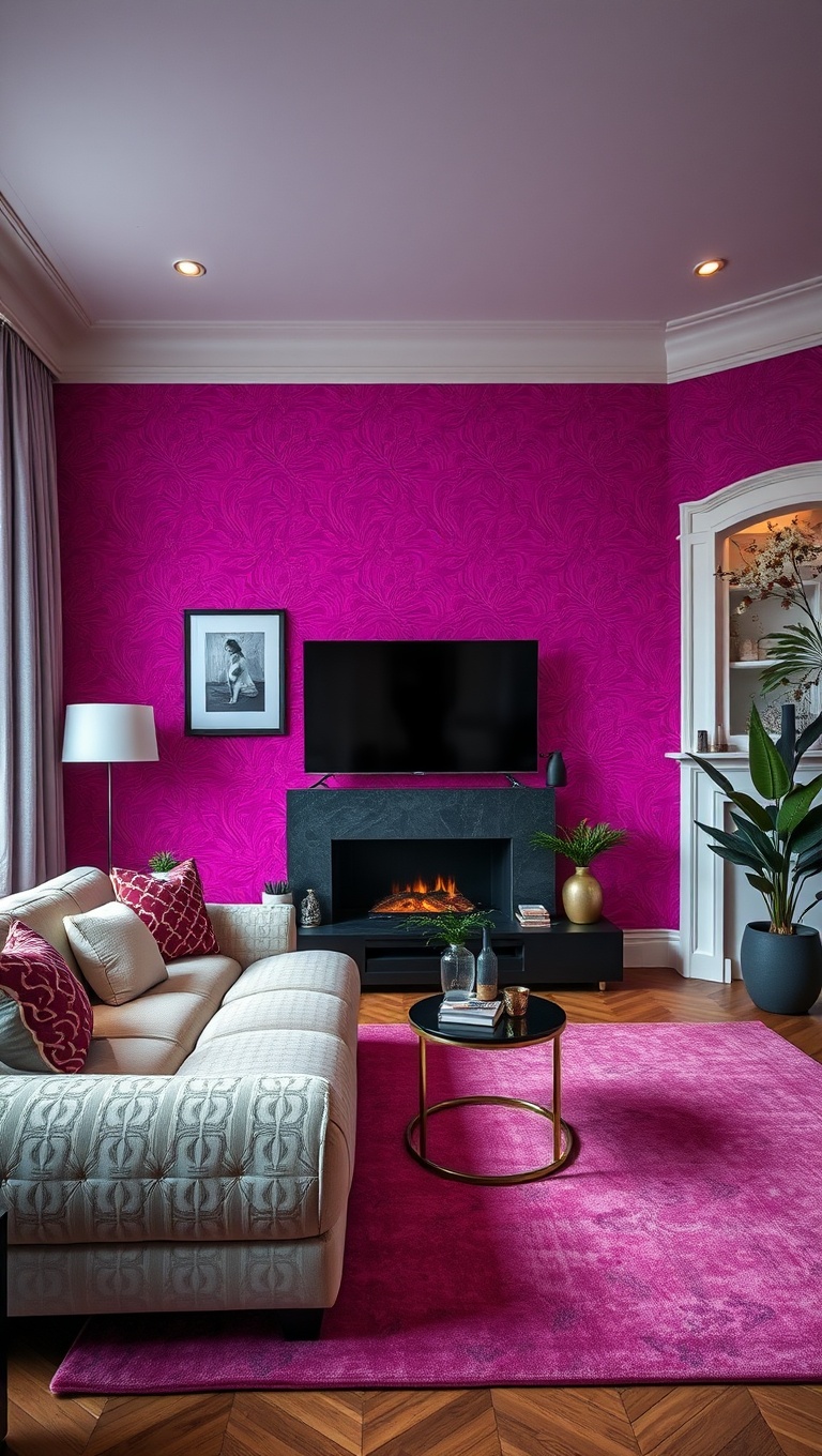 25 Vibrant Ideas for a Magenta Living Room Makeover - 19. Vibrant Magenta Wallpaper