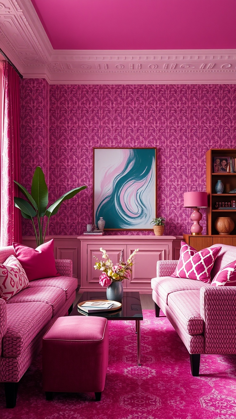25 Vibrant Ideas for a Magenta Living Room Makeover - 9. Mix and Match Magenta Patterns