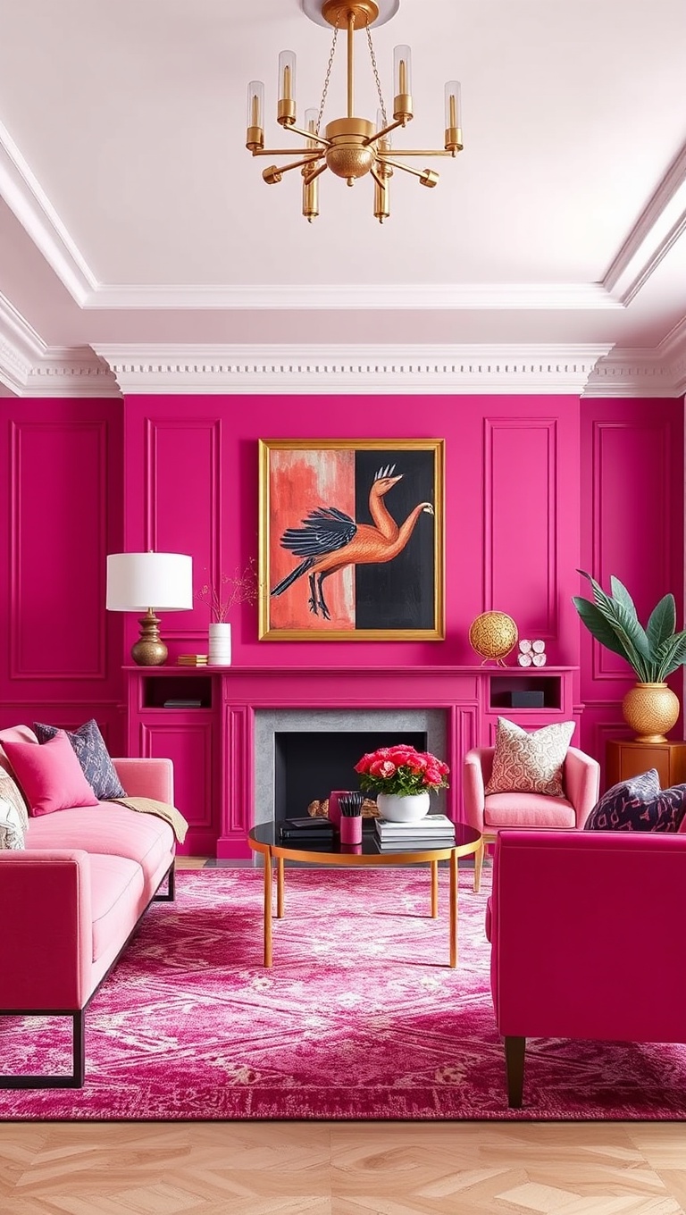 25 Vibrant Ideas for a Magenta Living Room Makeover - 5. Magenta and Gold Decor Accents