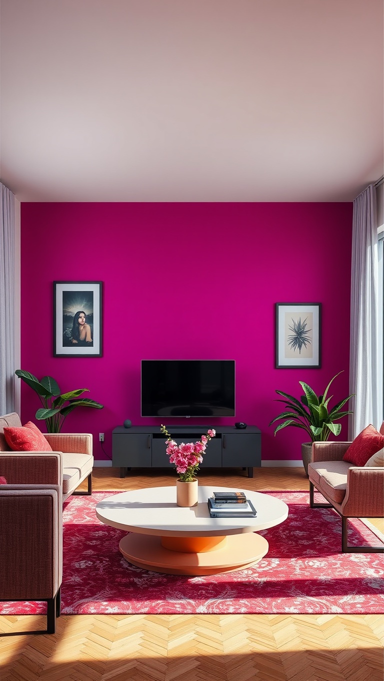 25 Vibrant Ideas for a Magenta Living Room Makeover - 1. Bold Magenta Accent Wall