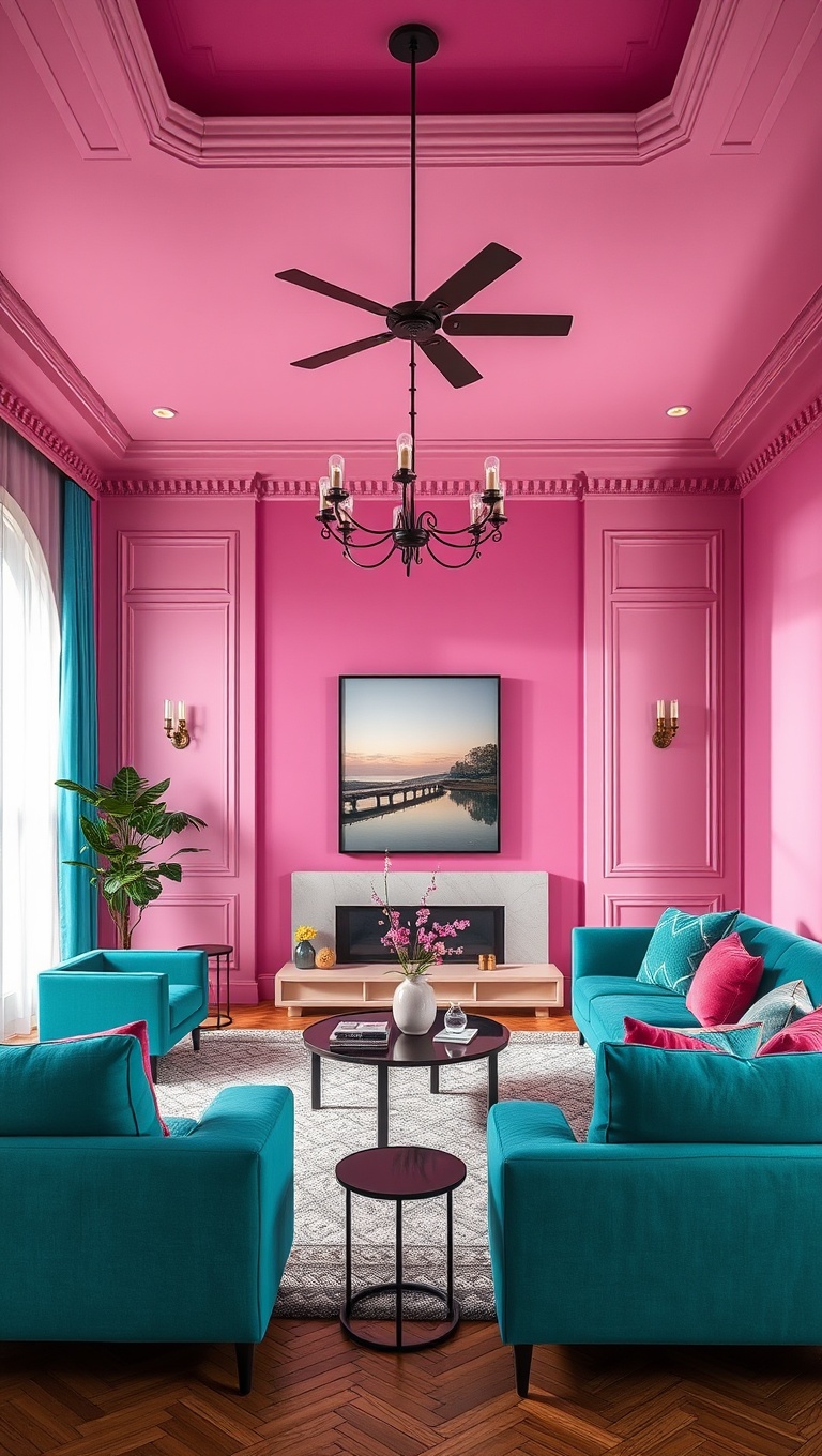 25 Vibrant Ideas for a Magenta Living Room Makeover - 21. Magenta and Teal Color Combo
