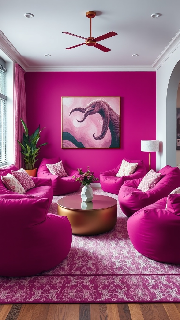 25 Vibrant Ideas for a Magenta Living Room Makeover - 20. Cozy Magenta Bean Bags