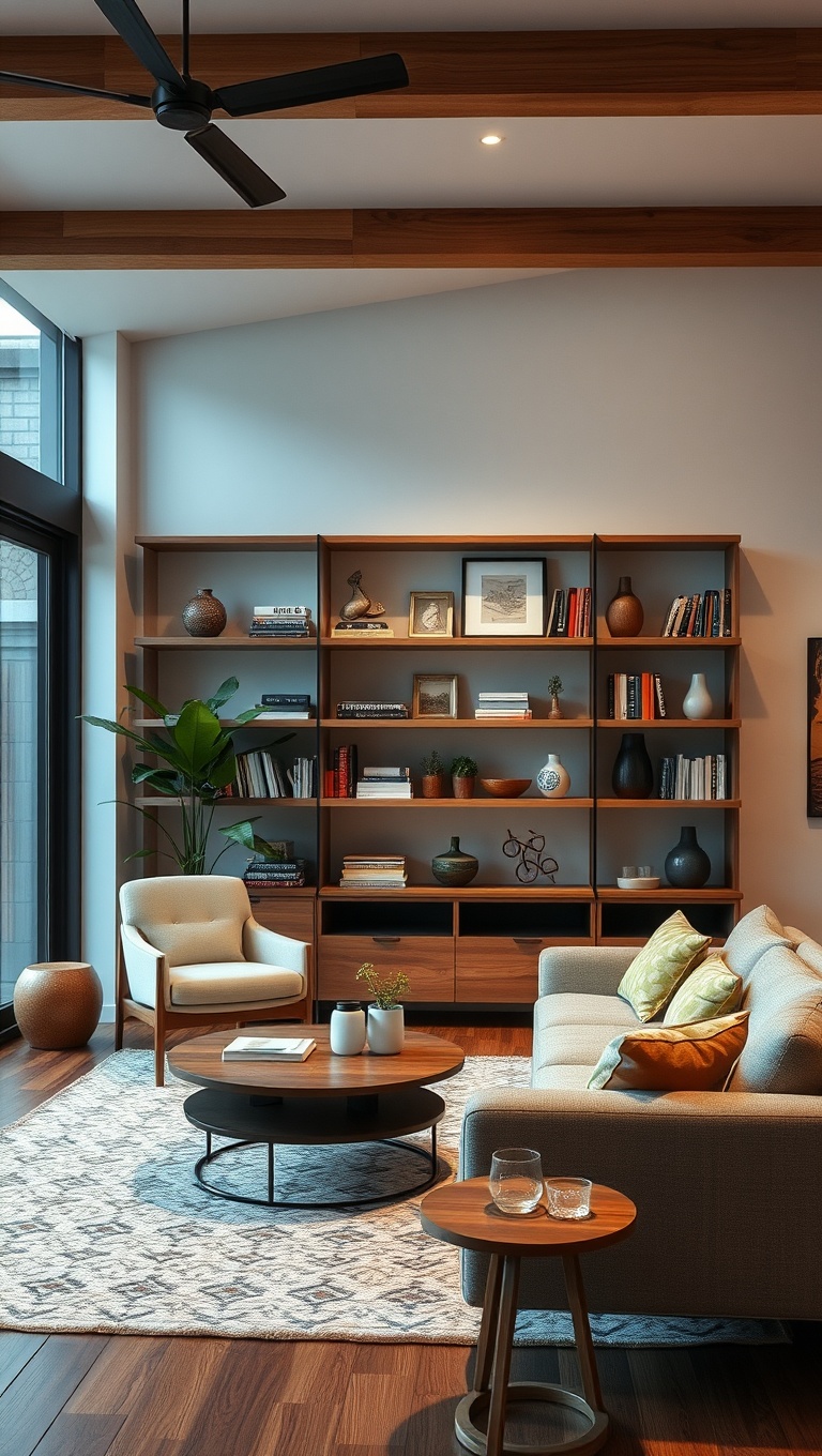 25 Gorgeous Ideas for Mid Century Modern Living Rooms - 19. Use Open Shelving for Display