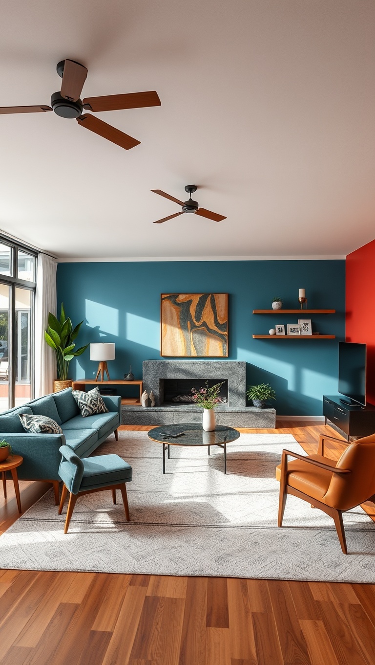 25 Gorgeous Ideas for Mid Century Modern Living Rooms - 1. Brighten Up with Bold Accent Walls