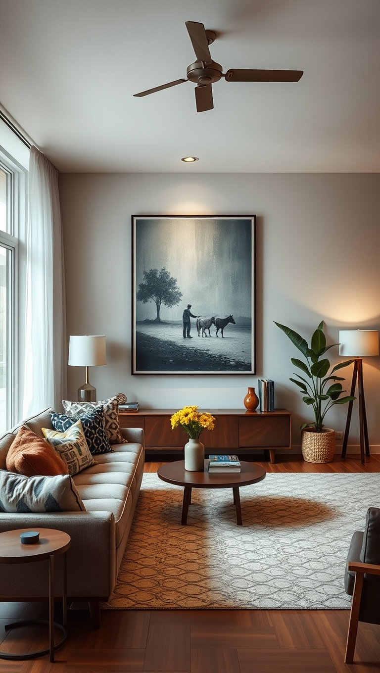 25 Gorgeous Ideas for Mid Century Modern Living Rooms - 2. Incorporate a Statement Piece of Art