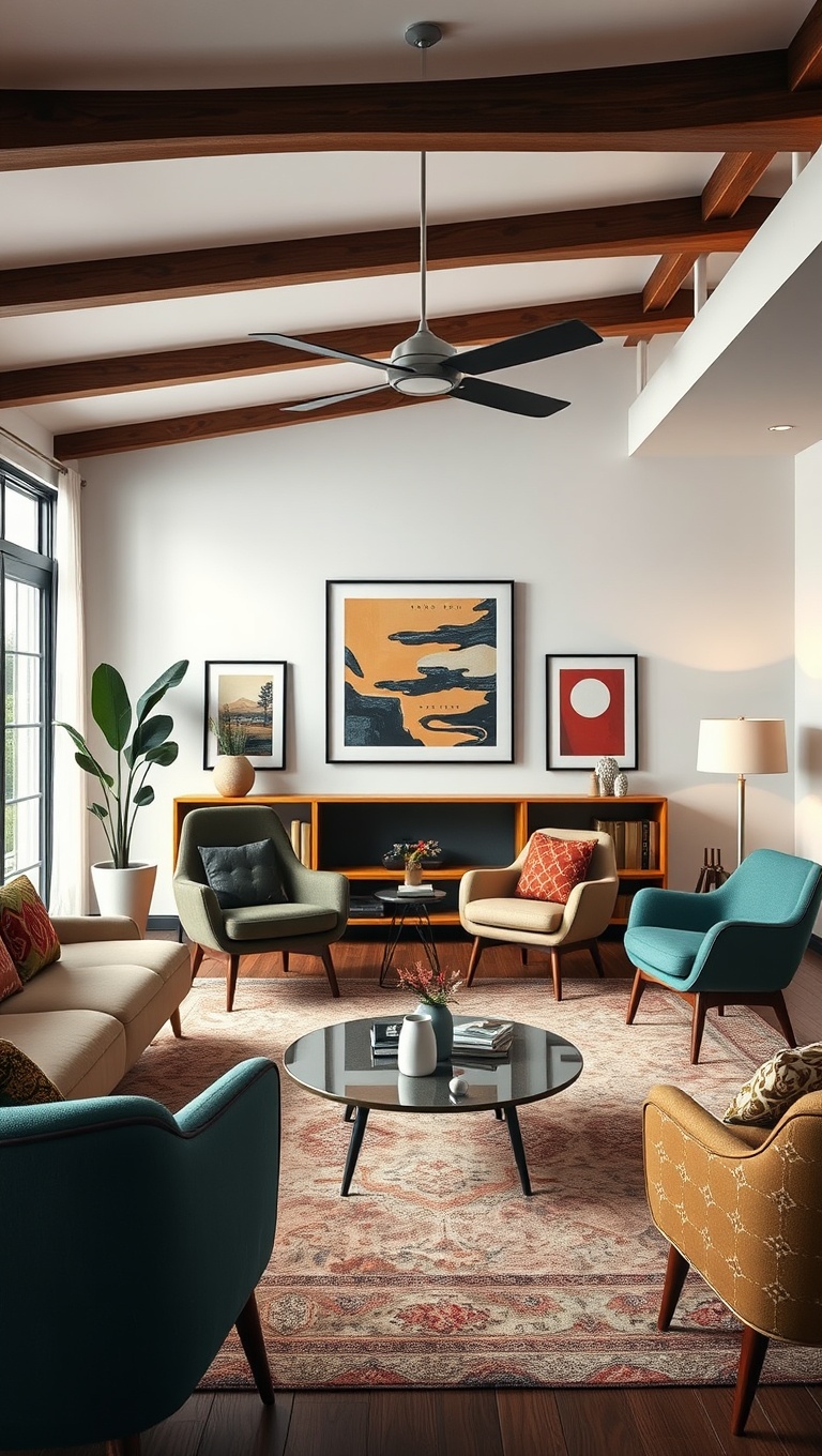 25 Gorgeous Ideas for Mid Century Modern Living Rooms - 17. Choose Fun, Funky Chairs