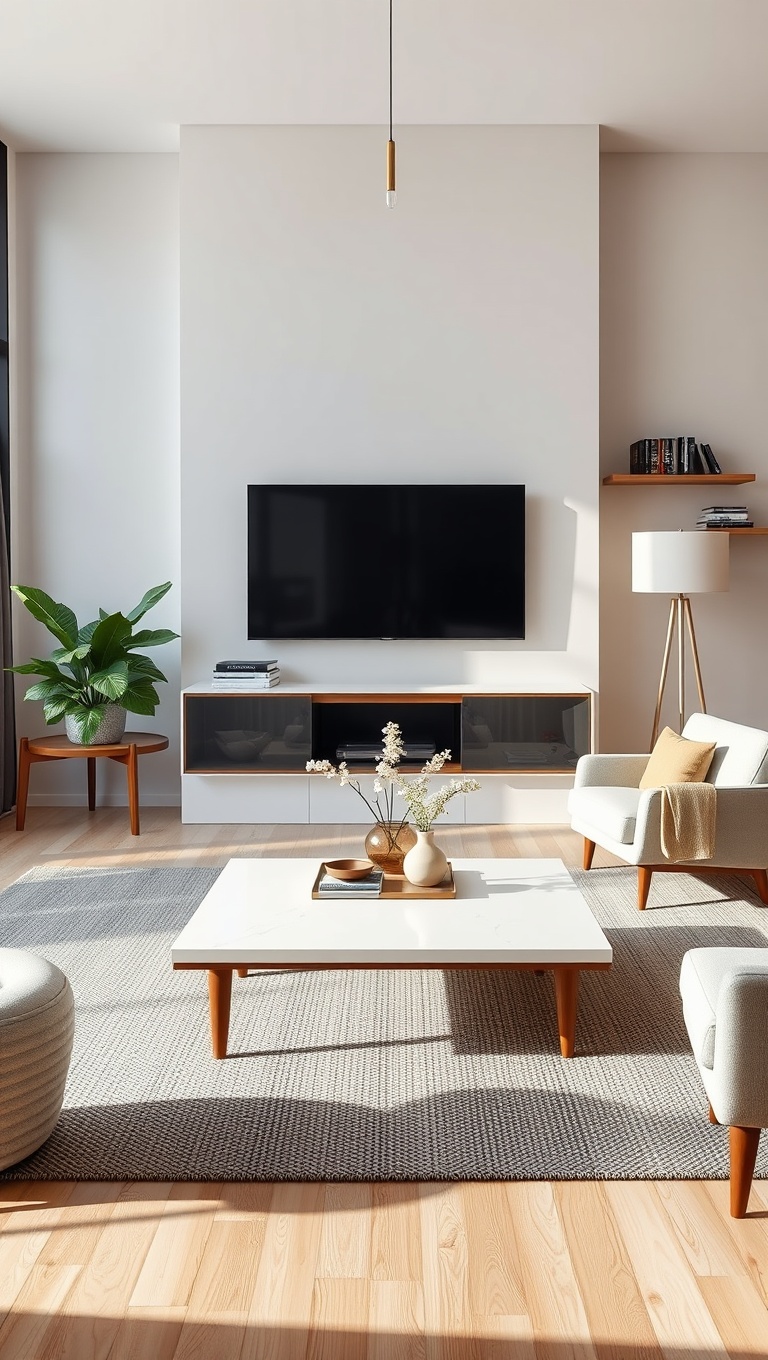 25 Gorgeous Ideas for Mid Century Modern Living Rooms - 6. Choose Sleek, Minimalist Coffee Tables