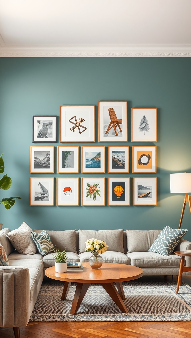 25 Gorgeous Ideas for Mid Century Modern Living Rooms - 15. Create a Gallery Wall