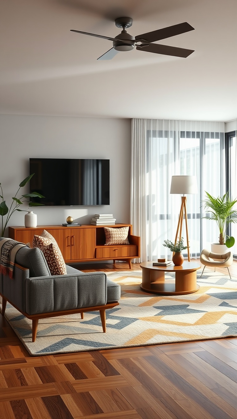 25 Gorgeous Ideas for Mid Century Modern Living Rooms - 4. Go for Geometric Patterns in Rugs