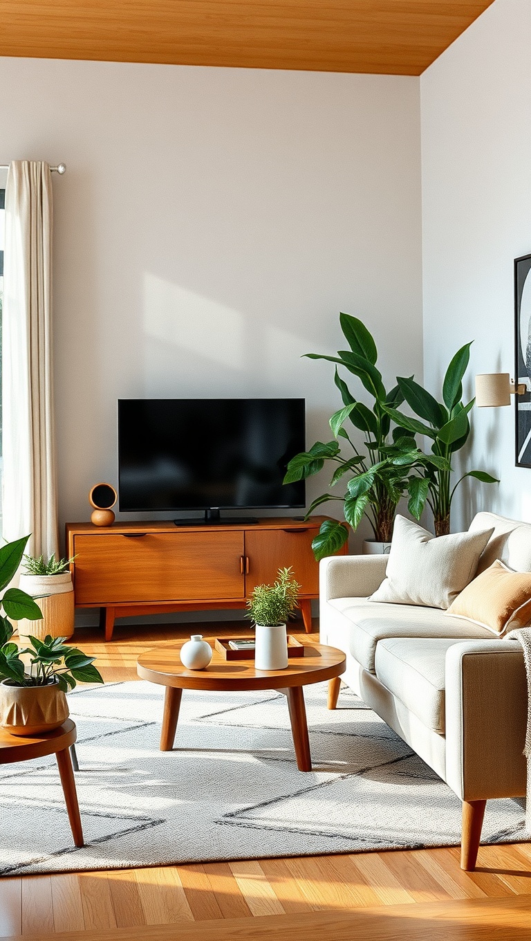 25 Gorgeous Ideas for Mid Century Modern Living Rooms - 13. Integrate Greenery with Houseplants