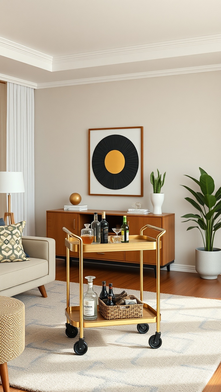 25 Gorgeous Ideas for Mid Century Modern Living Rooms - 21. Incorporate a Fun Bar Cart