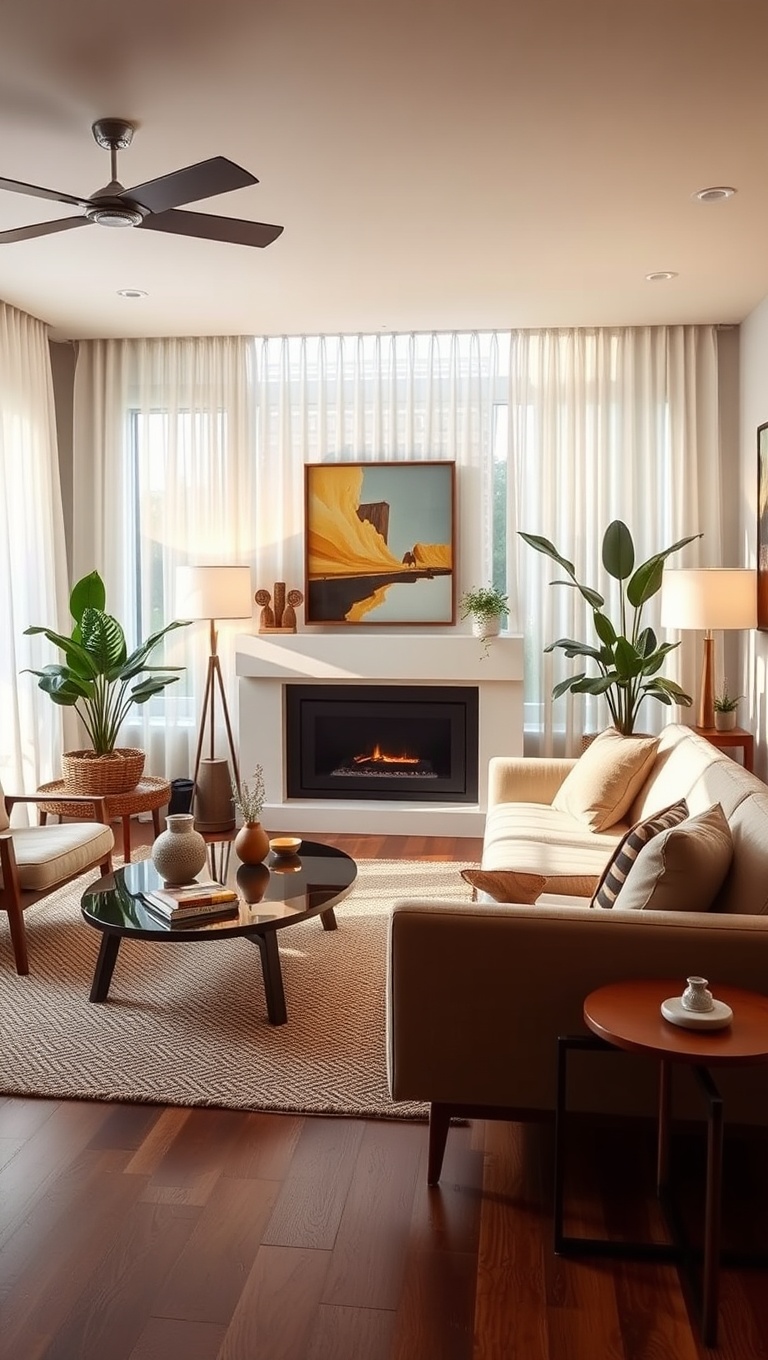 25 Gorgeous Ideas for Mid Century Modern Living Rooms - 25. Keep It Light and Airy with Sheer Curtains