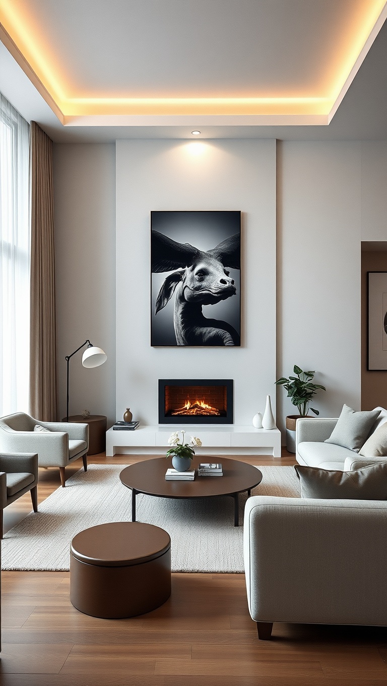 25 Chic Ideas and Inspirations for Your Minimalist Living Room - 22. Create a Focal Point with a Fireplace