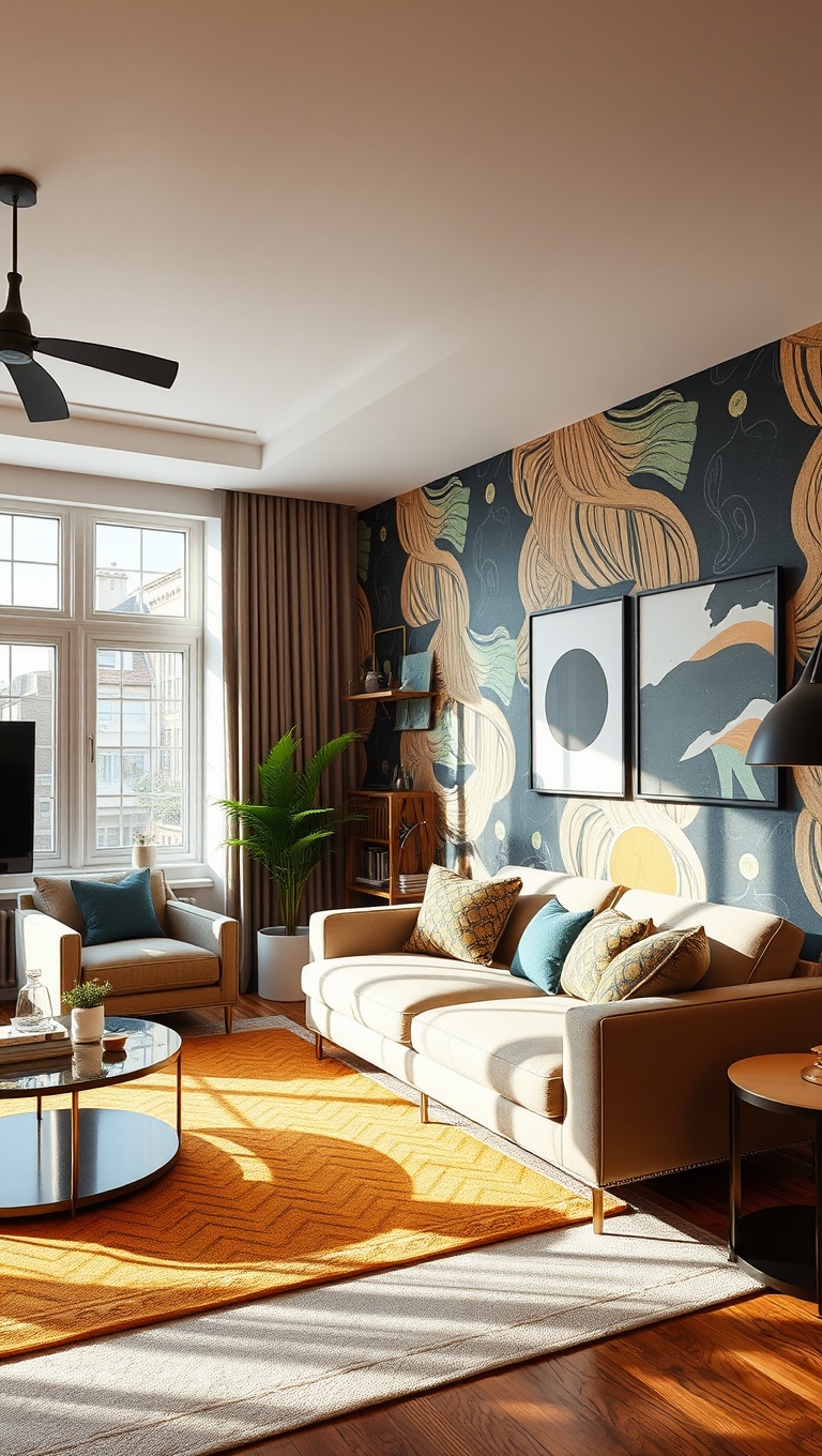 25 Chic Ideas to Transform Your Modern Living Room - 19. Bold Wallpaper: Make a Statement