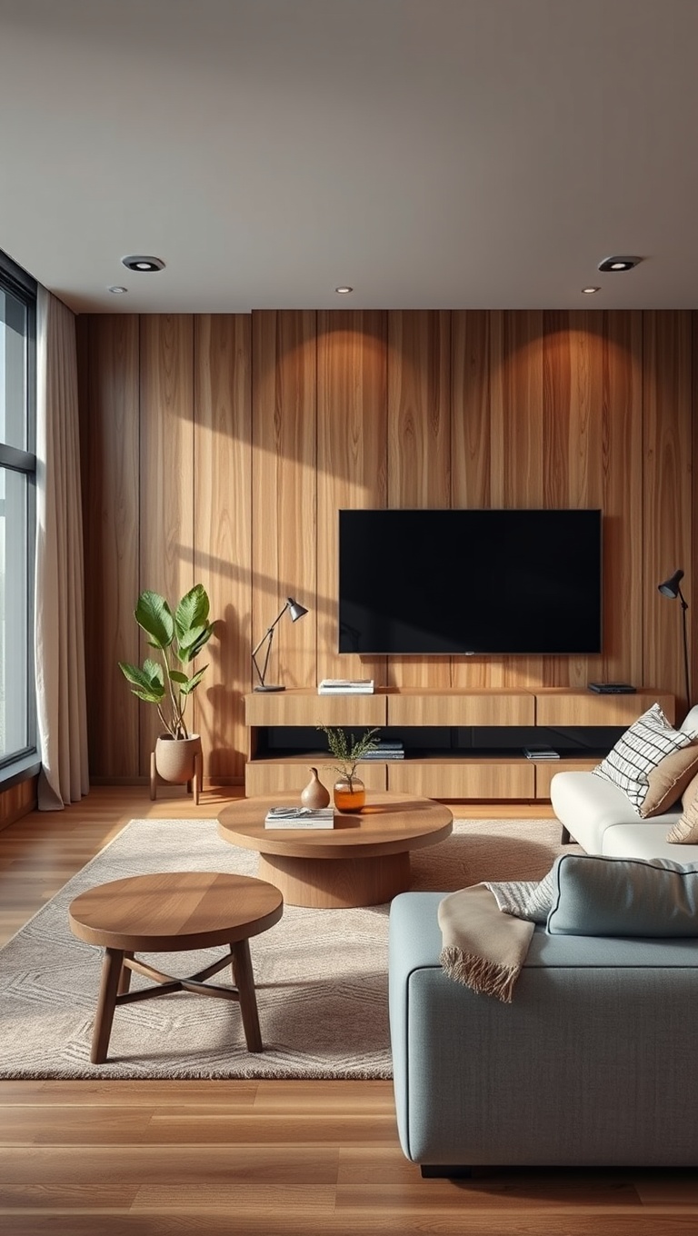 25 Chic Ideas to Transform Your Modern Living Room - 14. Warmth of Wood: Use Natural Elements