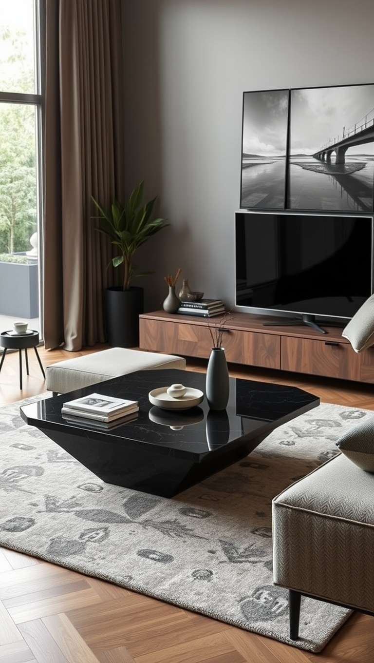 25 Chic Ideas to Transform Your Modern Living Room - 12. Unique Coffee Tables: Stand Out Designs