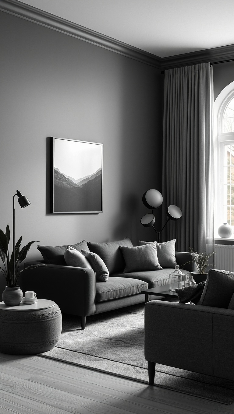 25 Chic Ideas for Monochrome Living Rooms That Shine - 2. Soothing Shades of Gray