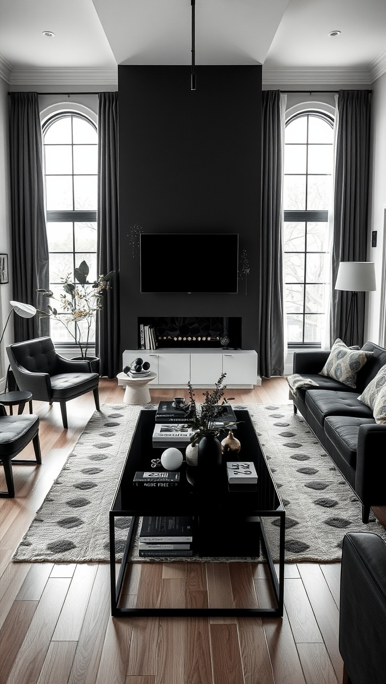 25 Chic Ideas for Monochrome Living Rooms That Shine - 22. The Power of Black Furniture